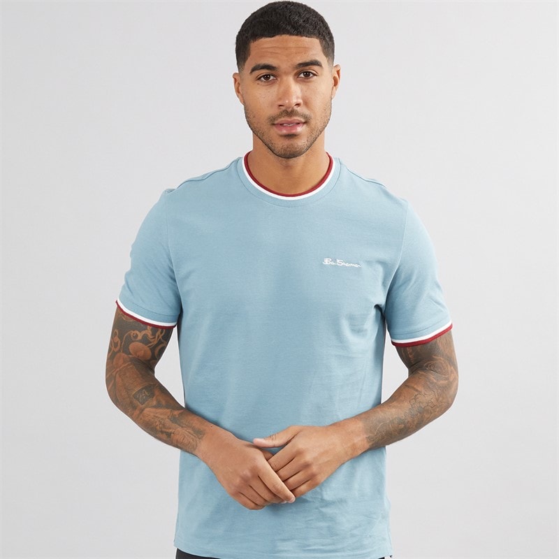 Ben Sherman T-shirt met pique-boord Petrol heren