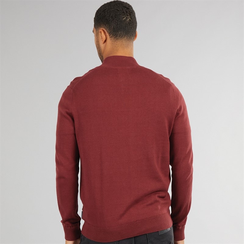 Ben Sherman Heren 1/4 Rits Trechter Hals Trui Wijn - Afbeelding 2