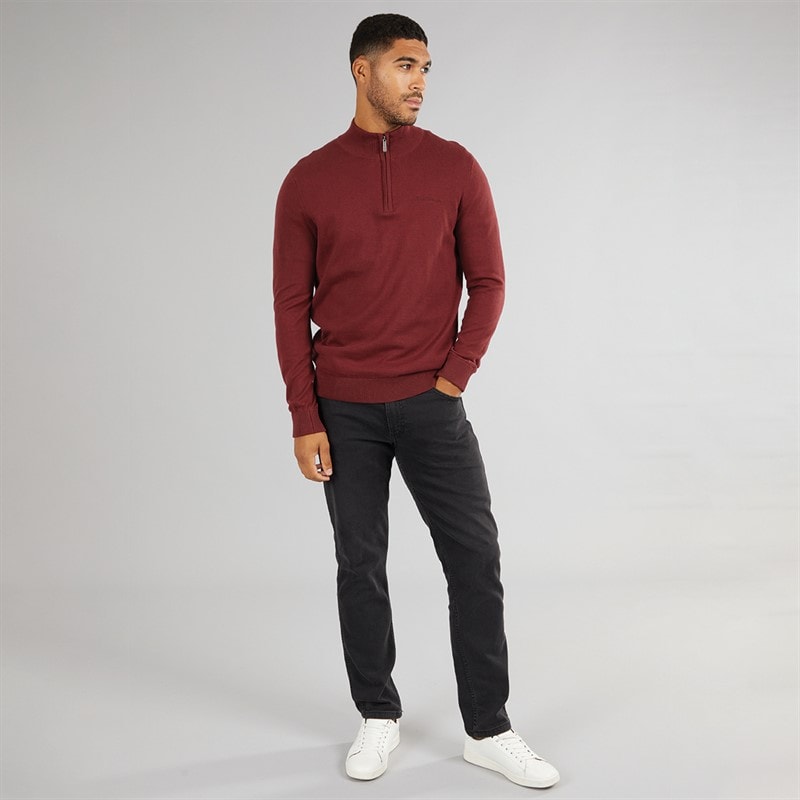 Ben Sherman Heren 1/4 Rits Trechter Hals Trui Wijn - Afbeelding 3