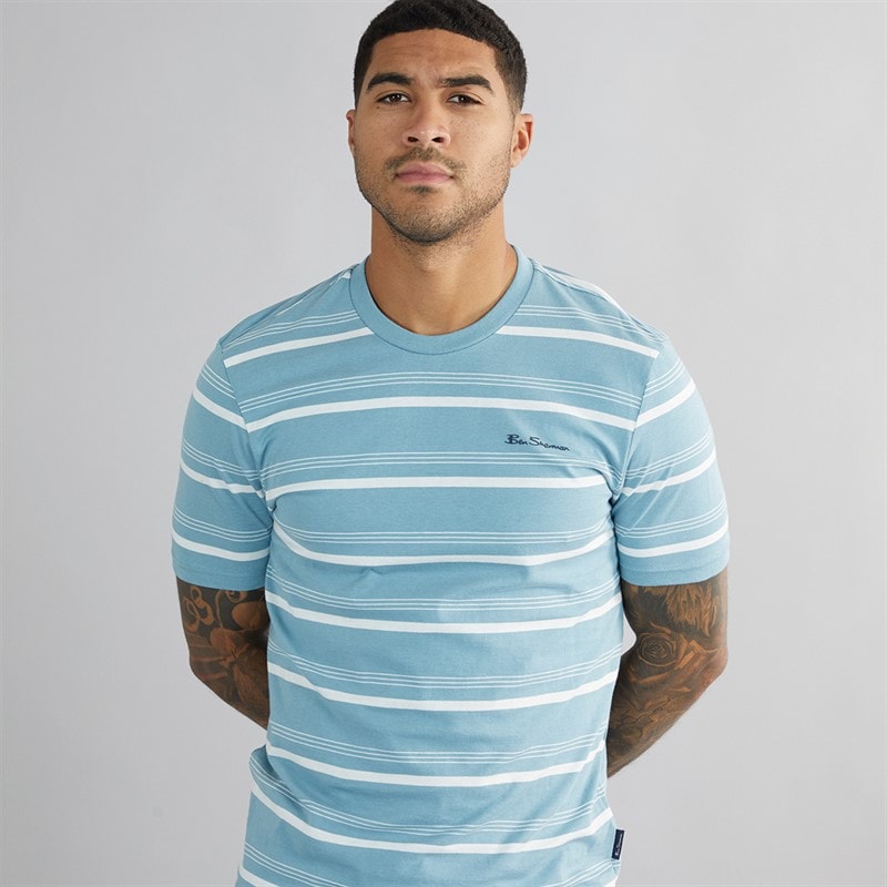 Ben Sherman Heren Fijn Gestreept T-Shirt Petrol