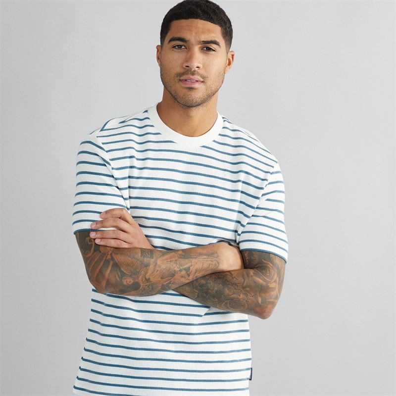 Ben Sherman Heren Wafel Streep T-Shirt Sneeuwwit