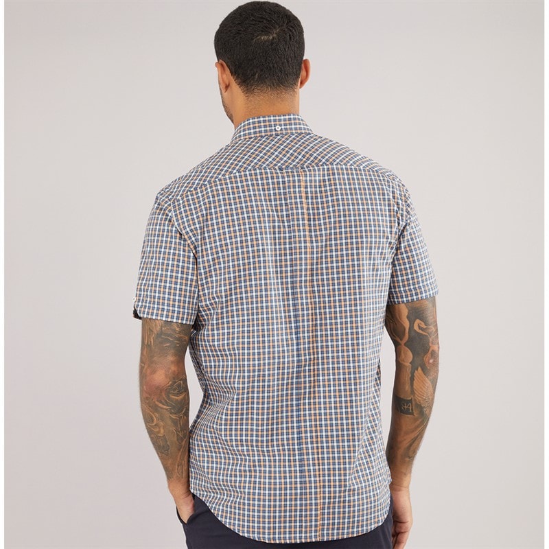 Ben Sherman Heren House Check Korte Mouw Overhemd Denim Blauw - Afbeelding 2