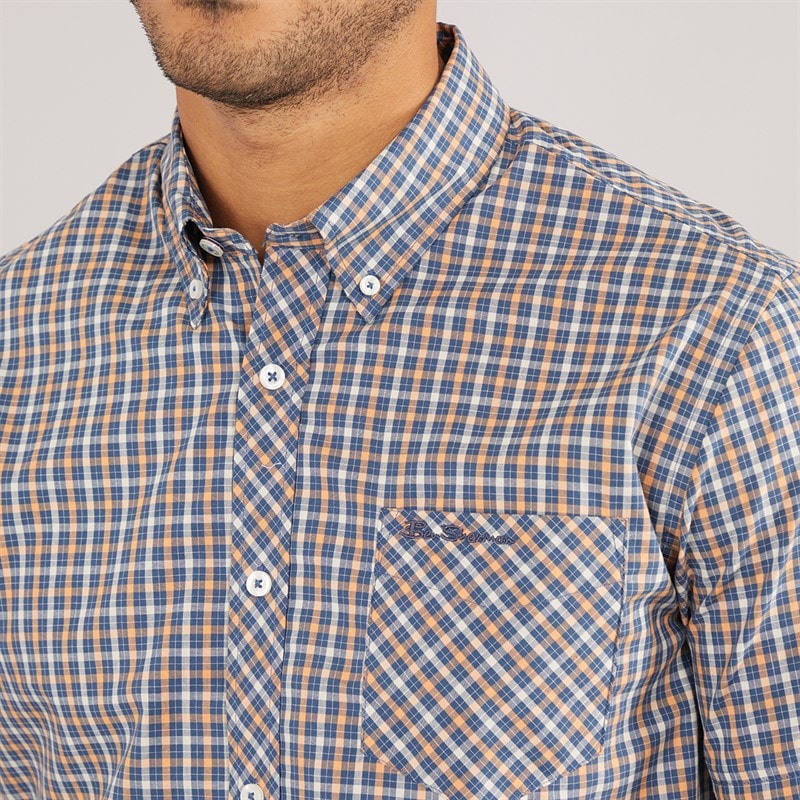 Ben Sherman Heren House Check Korte Mouw Overhemd Denim Blauw - Afbeelding 3