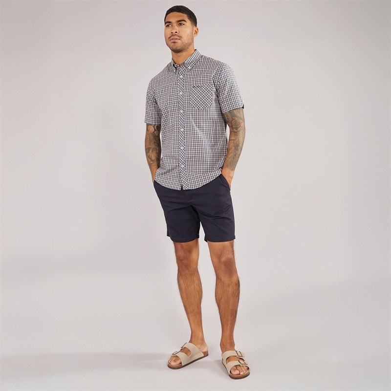 Ben Sherman Heren House Check Korte Mouw Overhemd Denim Blauw - Afbeelding 4