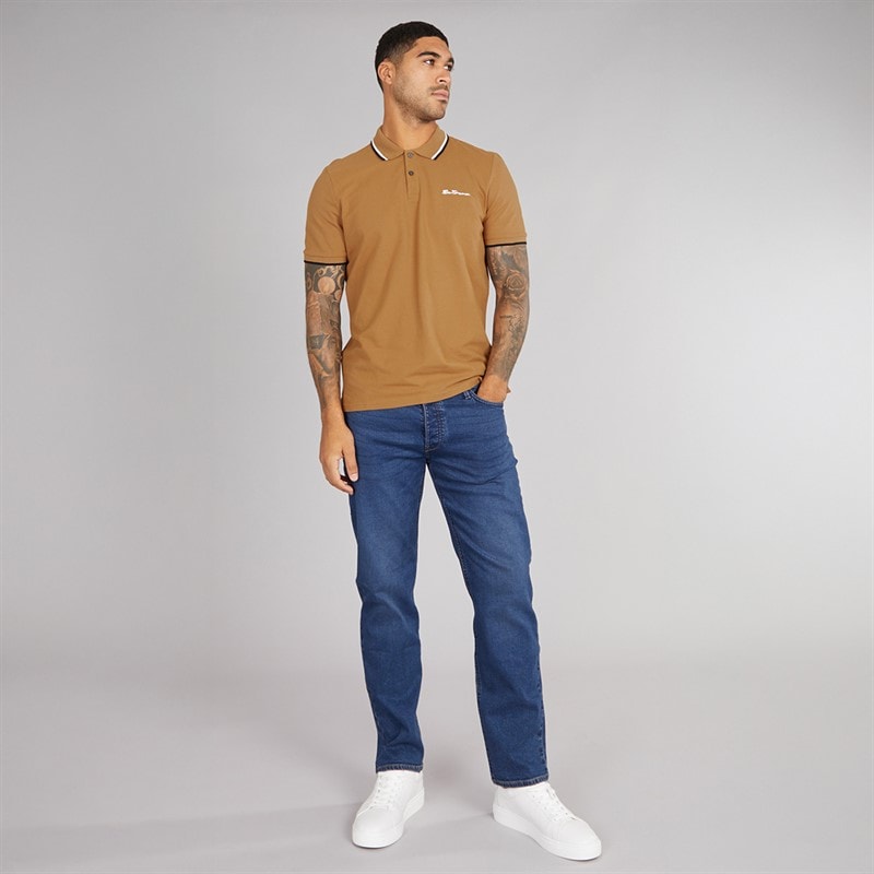 Ben Sherman Herren Polo mit doppeltem Streifen Light Brown - Bild 3