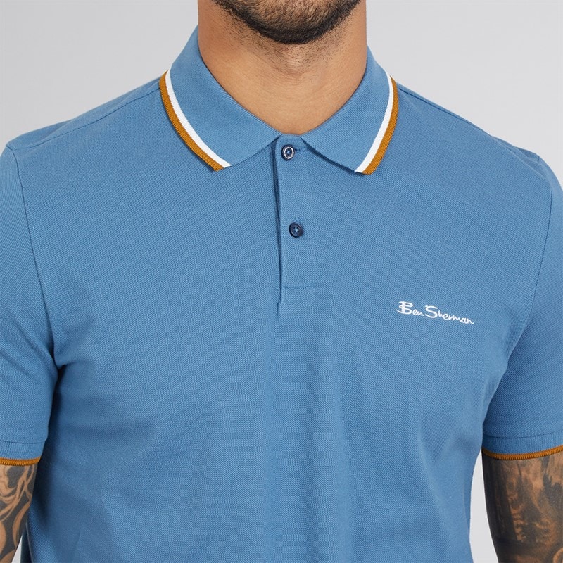 Ben Sherman Heren Twin Tipped Polo Shirt Airforce - Afbeelding 3