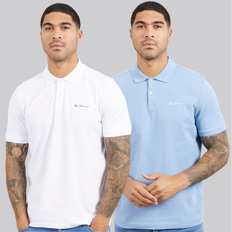 Ben Sherman Heren Set van 2 Basic Polo Shirts Wit/Glacier Glacier/Wit