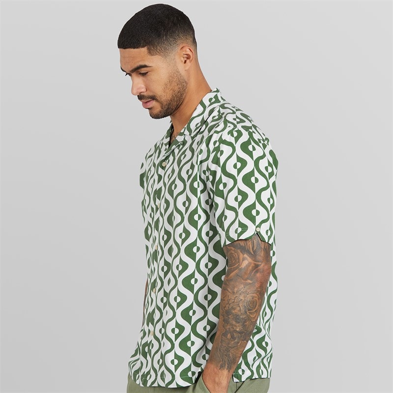 Ben Sherman Heren Korte Mouw Carnaby Geo Shirt Forest - Afbeelding 1