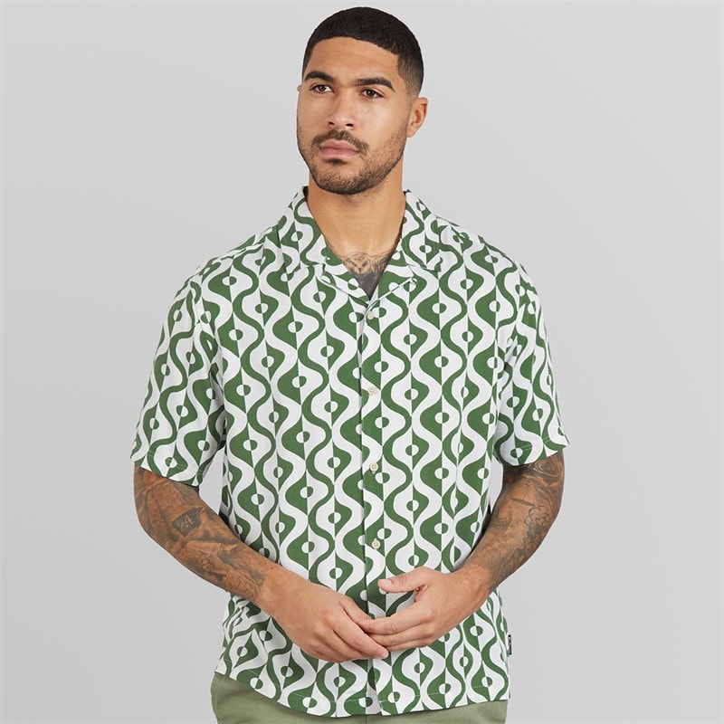 Ben Sherman Heren Korte Mouw Carnaby Geo Shirt Forest - Afbeelding 3