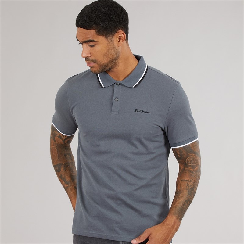 Ben Sherman Polo shirt Homme à double bande contrastante Ardoise - Image 1