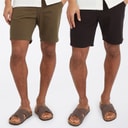 Brave Soul Heren Hansen Chino Shorts Set van 2 Zwart/Khaki