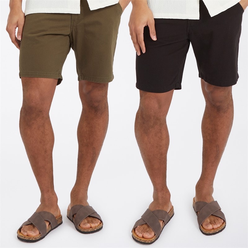 Brave Soul Heren Hansen Chino Shorts Set van 2 Zwart/Khaki - Afbeelding 1