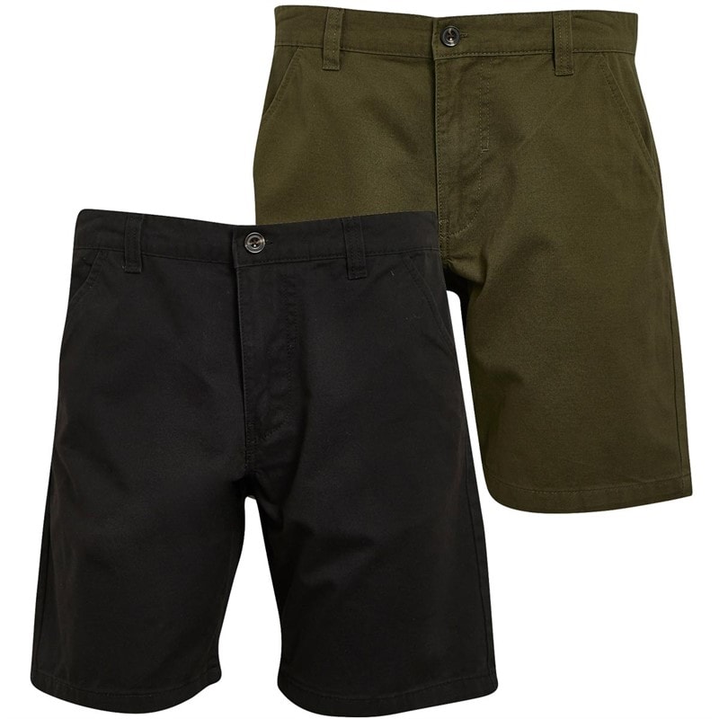 Brave Soul Heren Hansen Chino Shorts Set van 2 Zwart/Khaki - Afbeelding 3