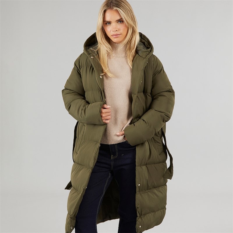 Brave Soul Damen Vine Maxi Steppmantel Khaki - Bild 3