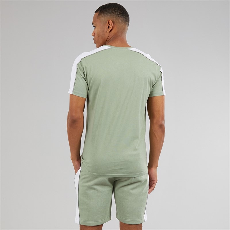 Brave Soul Heren Rowan T-shirt En Korte Broek Set Mint Green/Optic White - Afbeelding 2