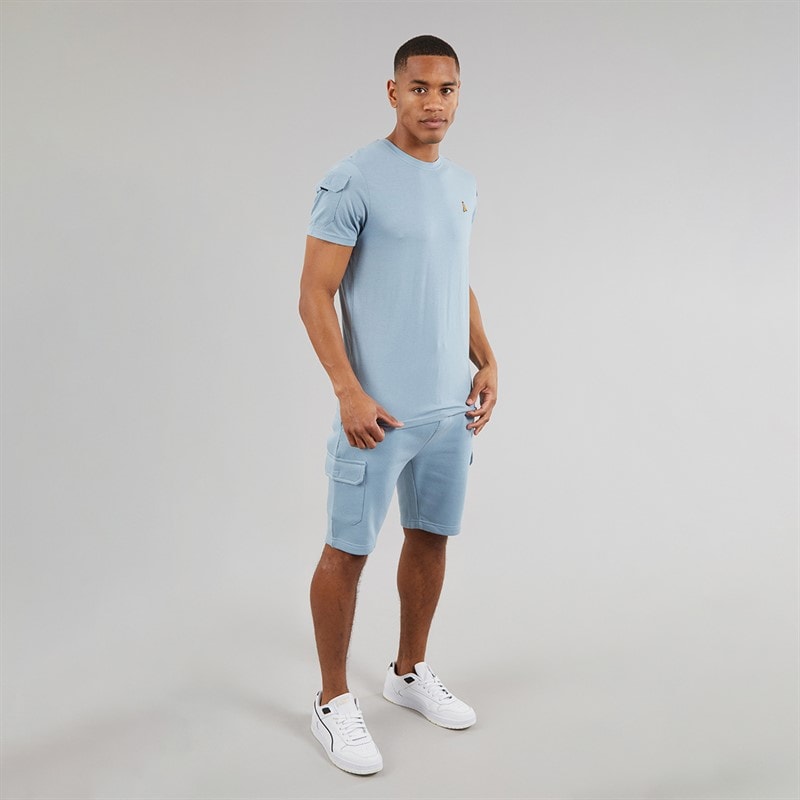 Brave Soul Heren Linus T-shirt en korte broek set set Steel Blue - Afbeelding 4