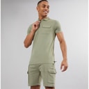 Brave Soul Heren Hubble Polo Shirt en Shorts Set Washed Sage