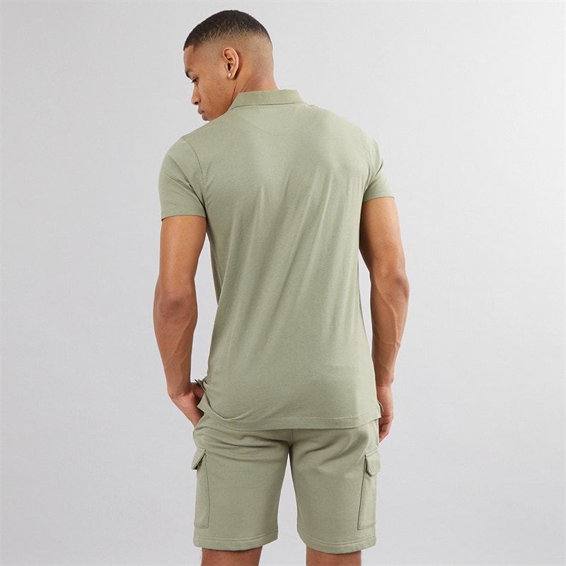 Brave Soul Heren Hubble Polo Shirt en Shorts Set Washed Sage - Afbeelding 2