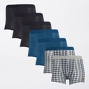 Brave Soul Junge Sieben er Packung Boxershorts Marineblau / Türkis / Gedrucktes Karomuster