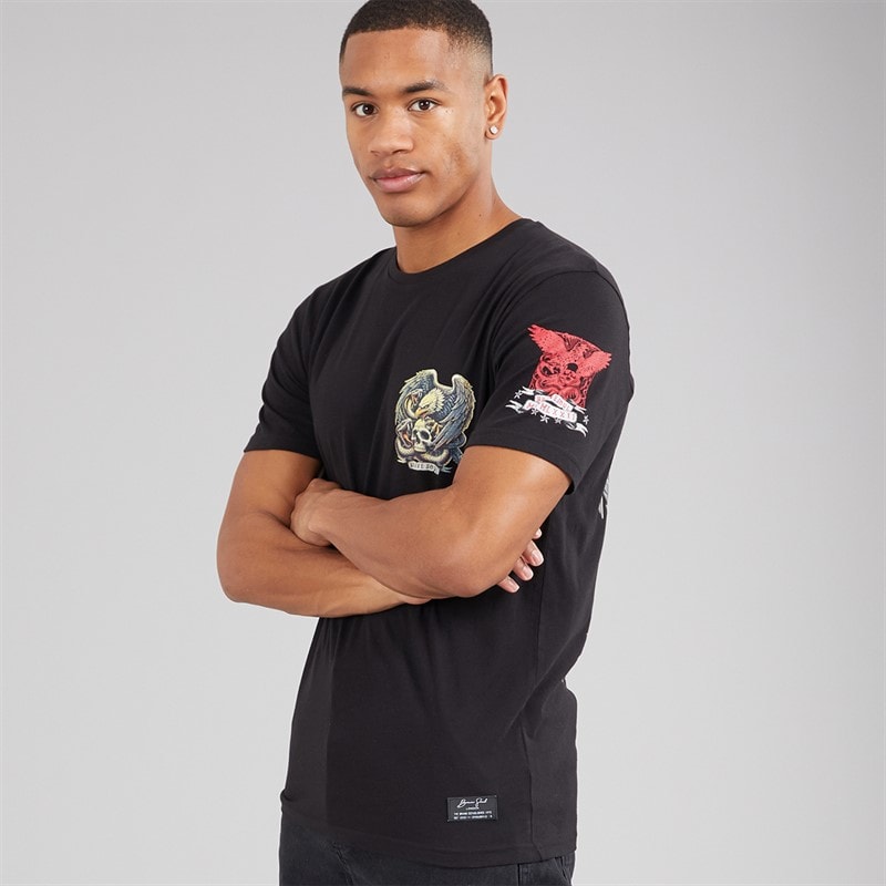 Brave Soul Herren Kruger T Shirt Jet Black/Multi Colour Print