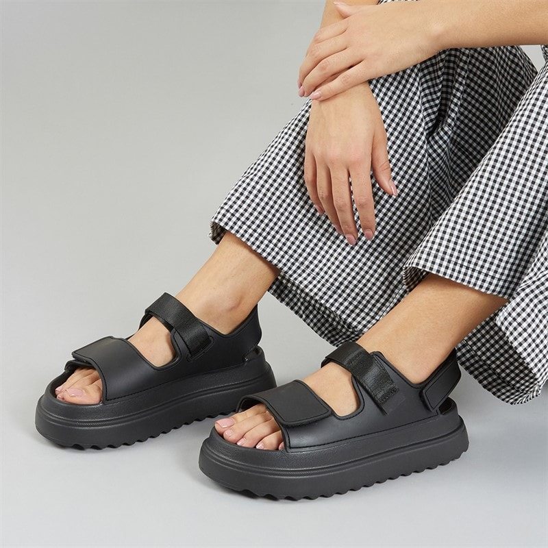 Brave Soul Dames Dikke Enkelband Sandalen Zwart
