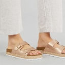 Brave Soul Dames Pantha 2 Dubbele Gesp Platform Sandalen Rose Gold Metallic