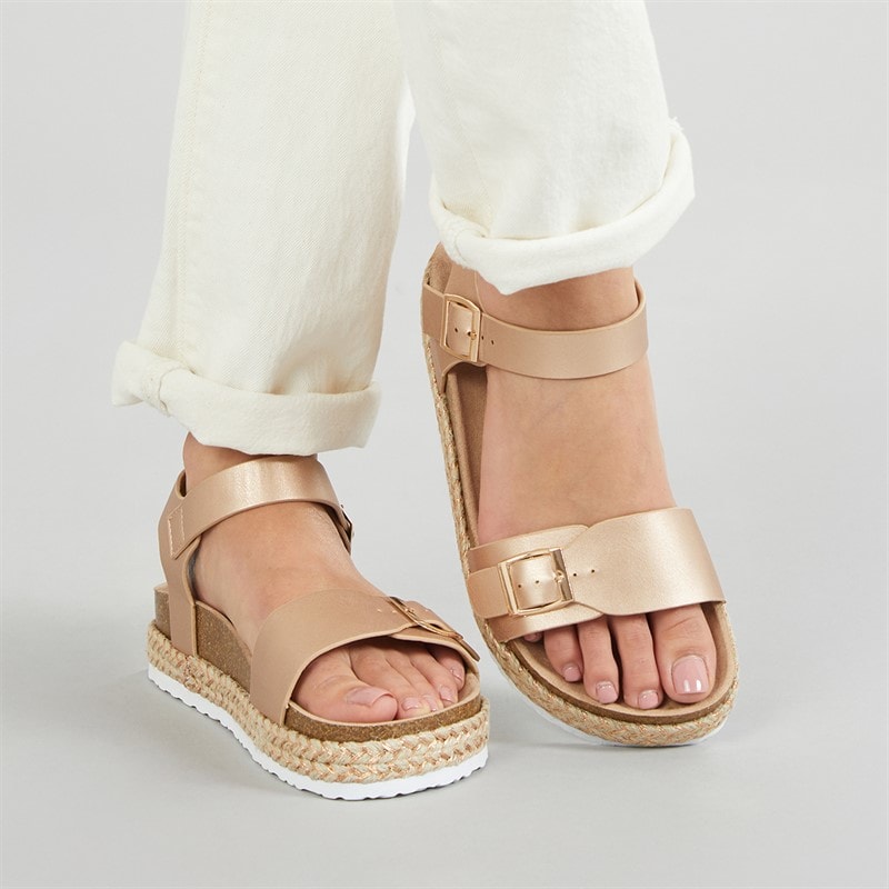 Brave Soul Damen Pantha Knöchel Riemen Plateau Sandalen Rose Gold Metallic
