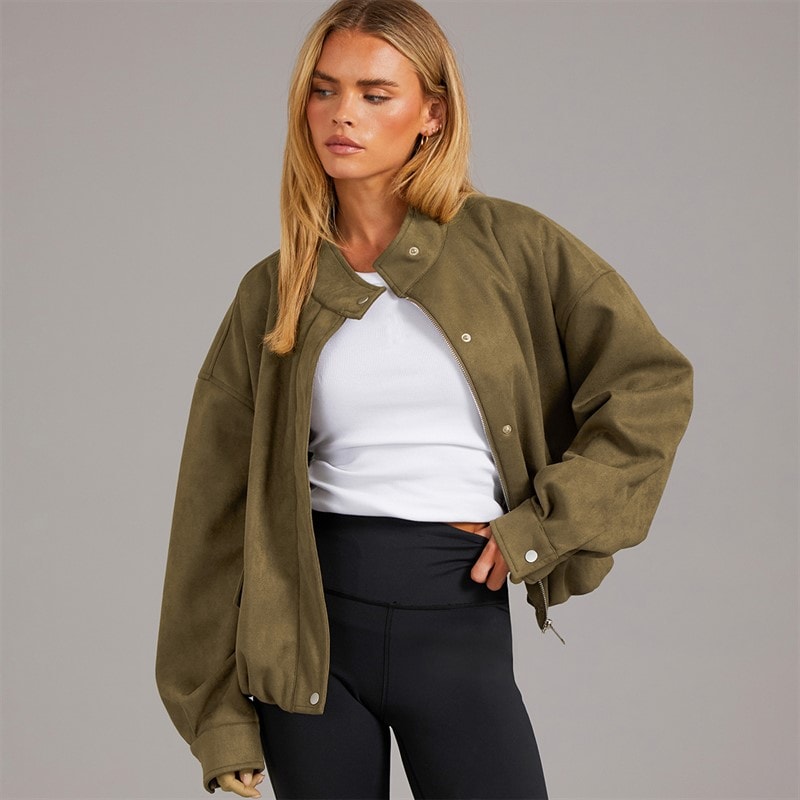 Brave Soul Dames Lenora Kunst suède Jas Khaki - Afbeelding 1