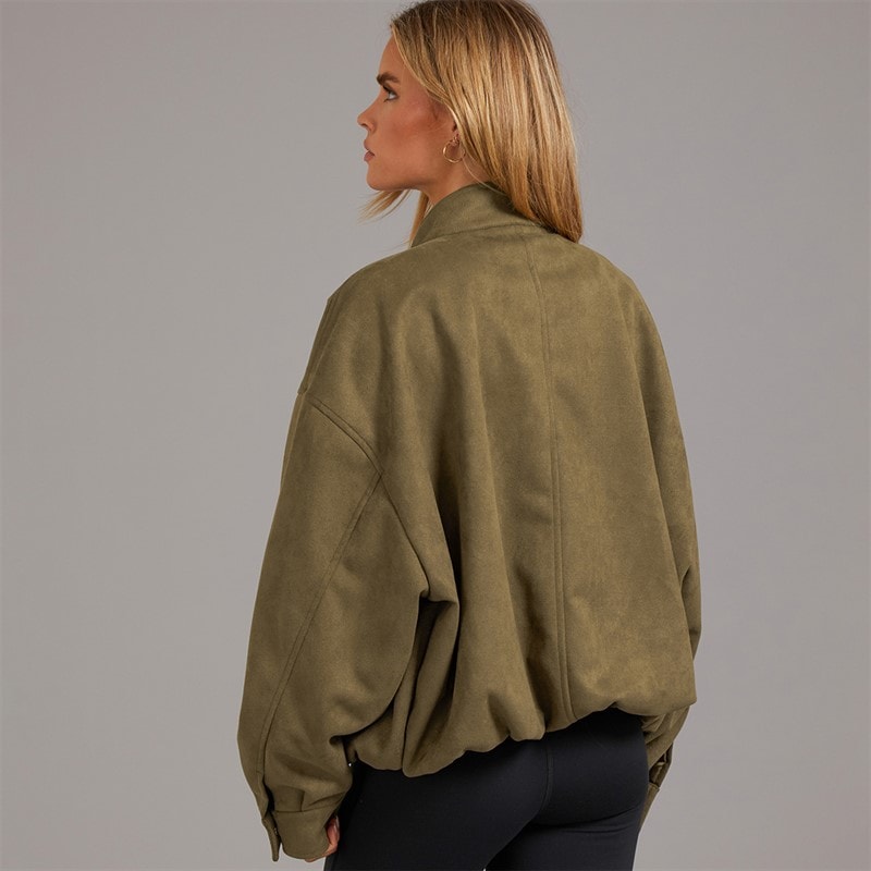 Brave Soul Dames Lenora Kunst suède Jas Khaki - Afbeelding 2