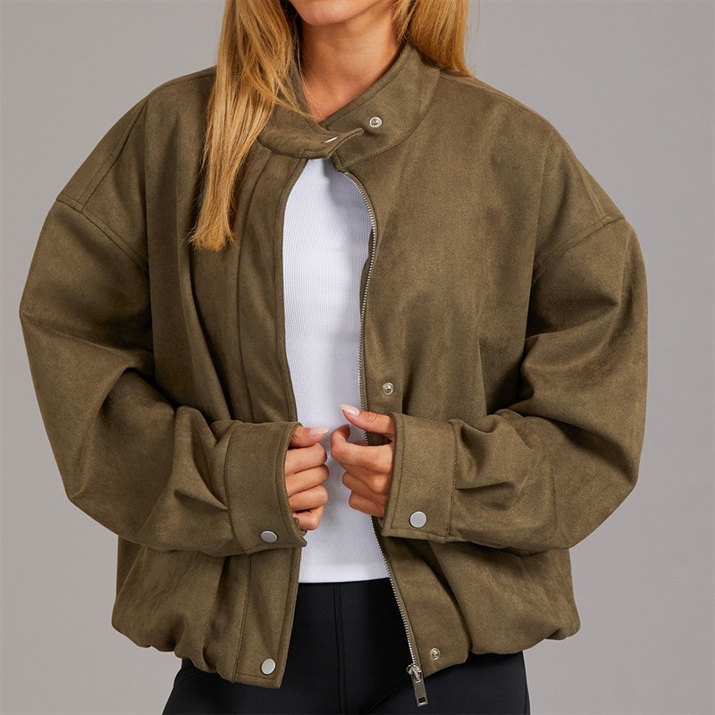 Brave Soul Dames Lenora Kunst suède Jas Khaki - Afbeelding 3