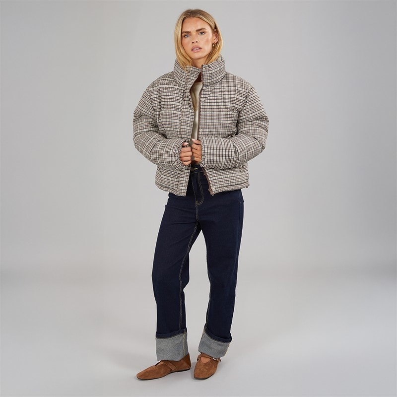 Brave Soul Dames Riva Check Heritage Puffer Jas Multi - Afbeelding 3