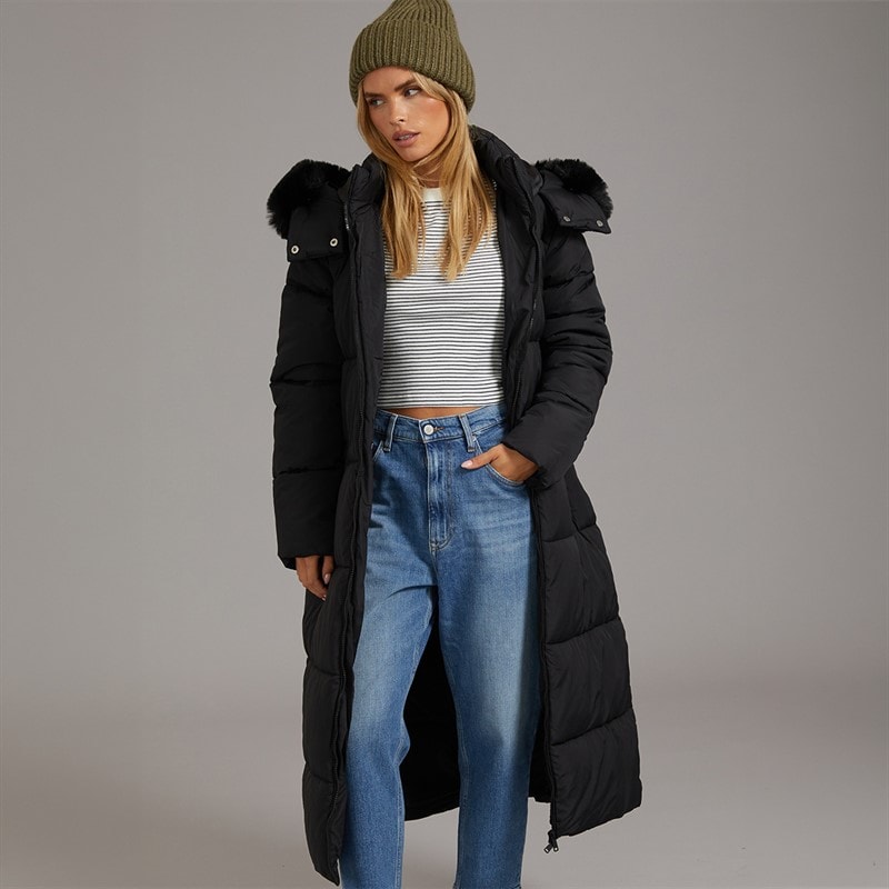 Brave Soul Damen Schmuck Lange Daunenjacke Schwarz - Bild 1