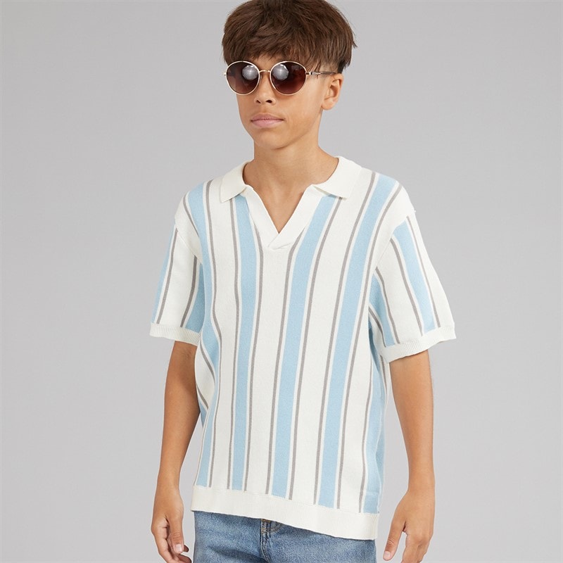 Brave Soul Jongens Rialto Poloshirt Cream/Pale Blue/Lt Grey