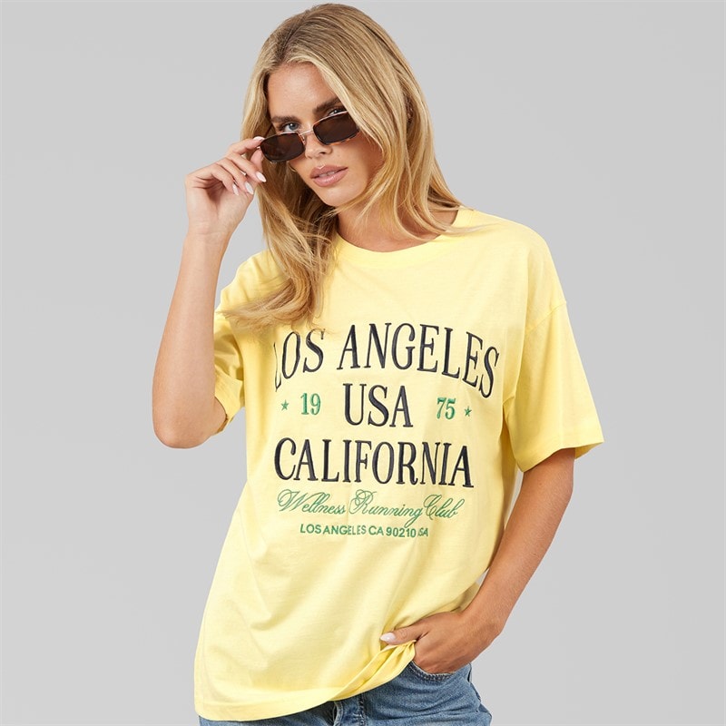 Brave Soul Dames Los Angeles T-shirt Butter Yellow/Navy/Groen