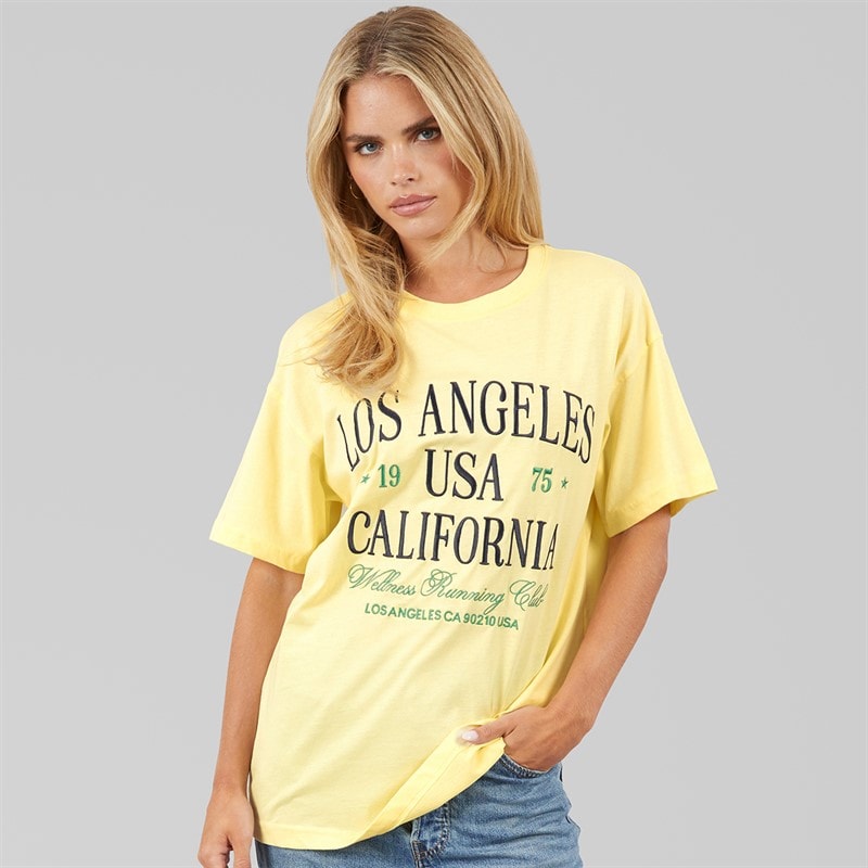 Brave Soul T-shirt Femme Los Angeles Butter Yellow/Navy/Vert - Image 3
