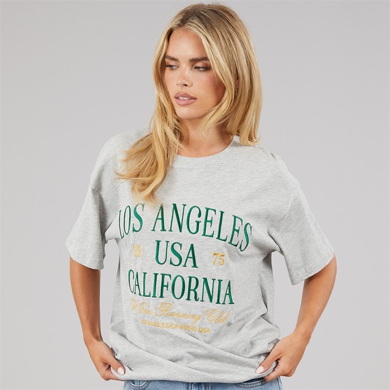 Brave Soul Dames Los Angeles T-shirt Grey Marl/Groen/Gold