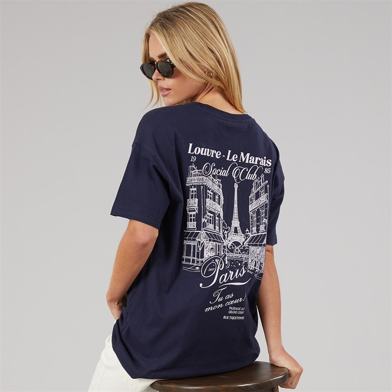 Brave Soul Dames Louvre T-shirt Navy/Pink Body/Print