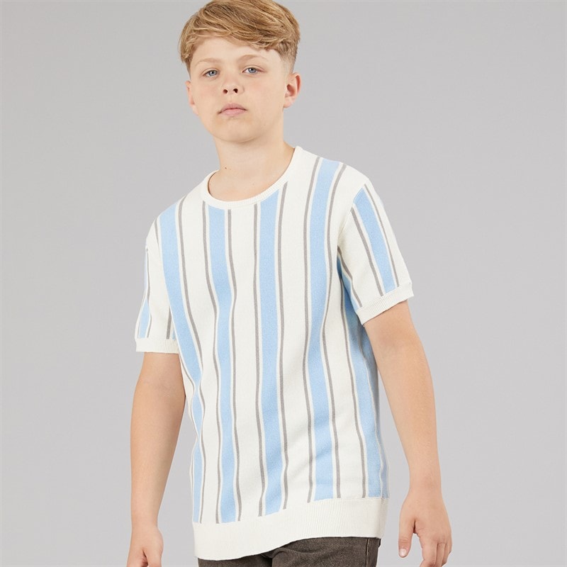 Brave Soul T-shirt en tricot Gillam Garçon Cream/Pale Blue/Light Grey