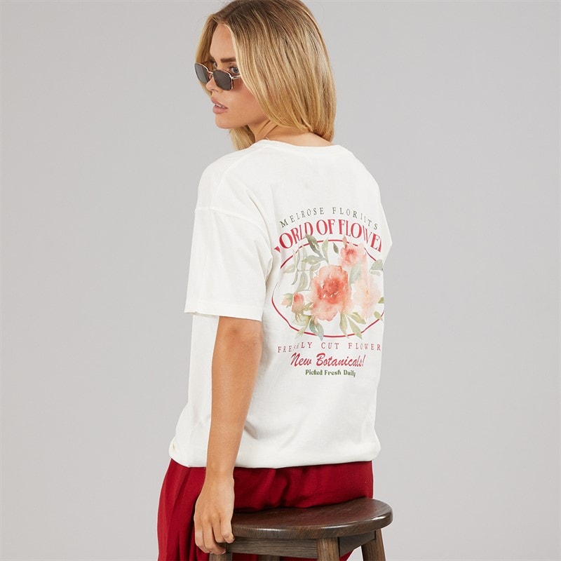 Brave Soul Dames Bloom Print T-shirt Cream - Afbeelding 1