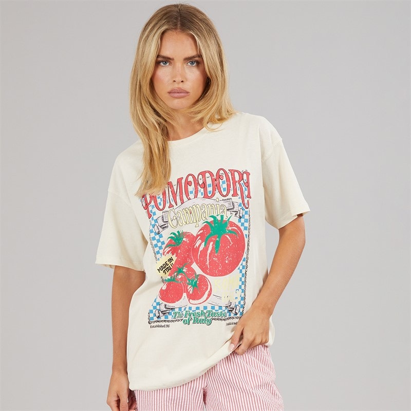 Brave Soul Damen Oversized Grafik T-Shirt Cream - Bild 1