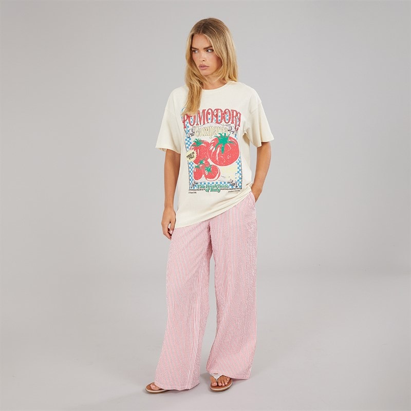 Brave Soul Damen Oversized Grafik T-Shirt Cream - Bild 3