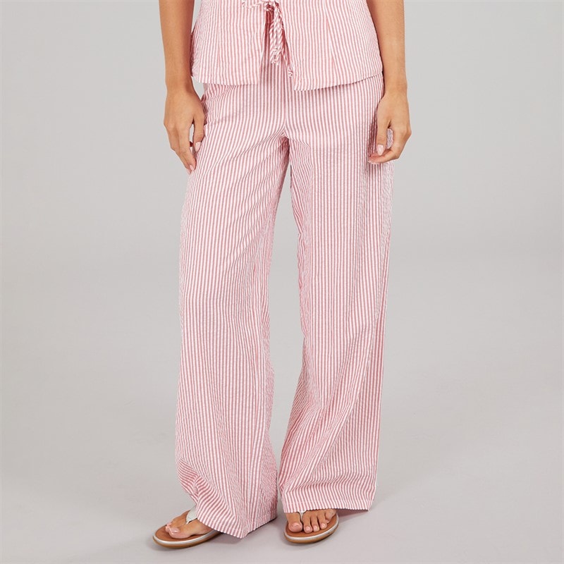 Brave Soul Dames Ora Stripe Broek Rood/Wit - Afbeelding 1