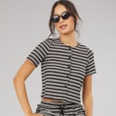 Brave Soul T-shirt boutonnée Trixie Femme Noir/Cream