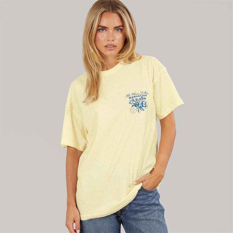 Brave Soul T-shirt z nadrukiem w kwiaty dla niej kolor Żółty/Niebieski – zdjęcie  2