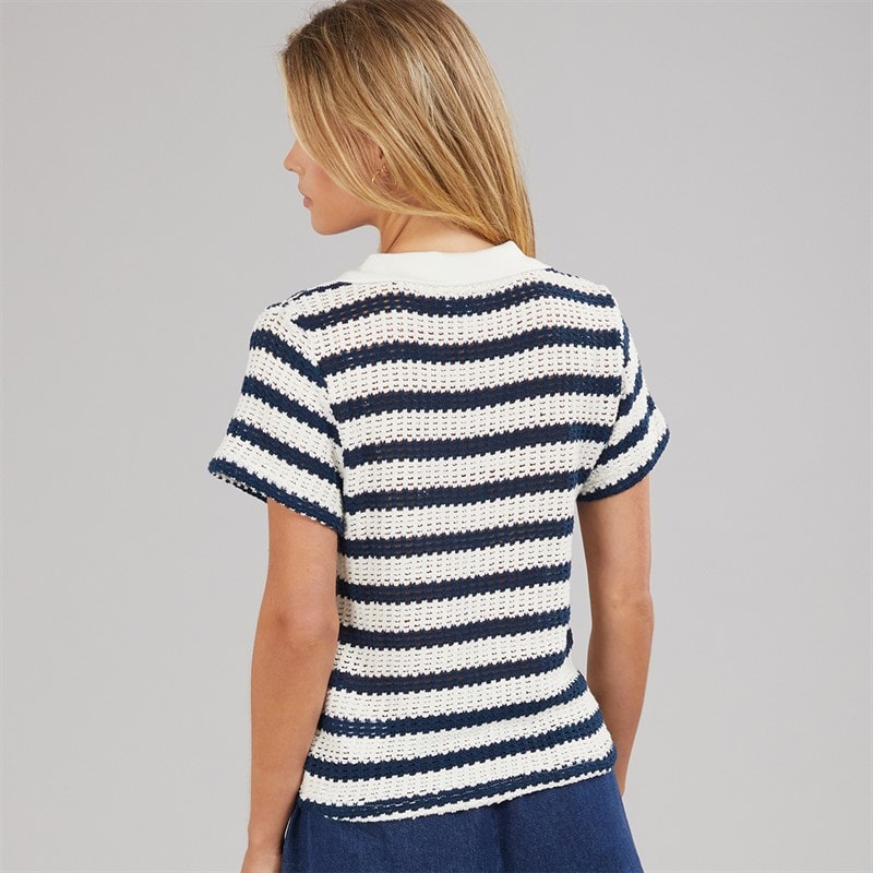 Brave Soul koszulka polo w paski dla niej kolor Cream/Navy – zdjęcie  2