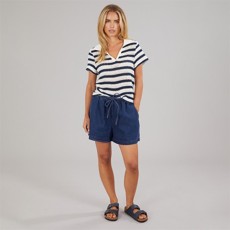 Brave Soul koszulka polo w paski dla niej kolor Cream/Navy – zdjęcie  4