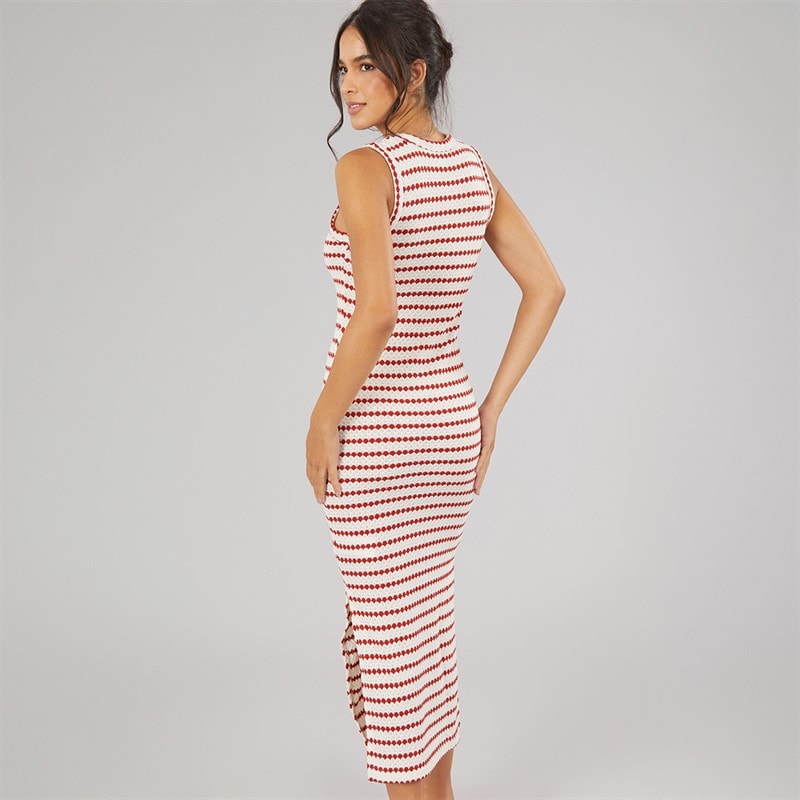 Brave Soul Dames Lynus Getextureerde Maxi Jurk Cream/Rood - Afbeelding 2