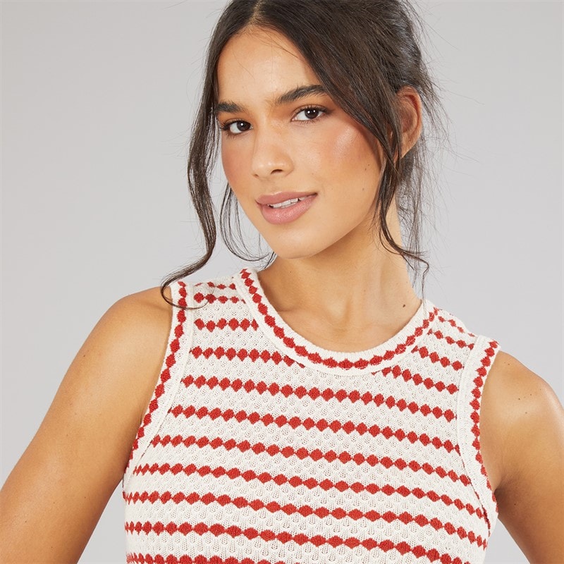 Brave Soul Dames Lynus Getextureerde Maxi Jurk Cream/Rood - Afbeelding 3