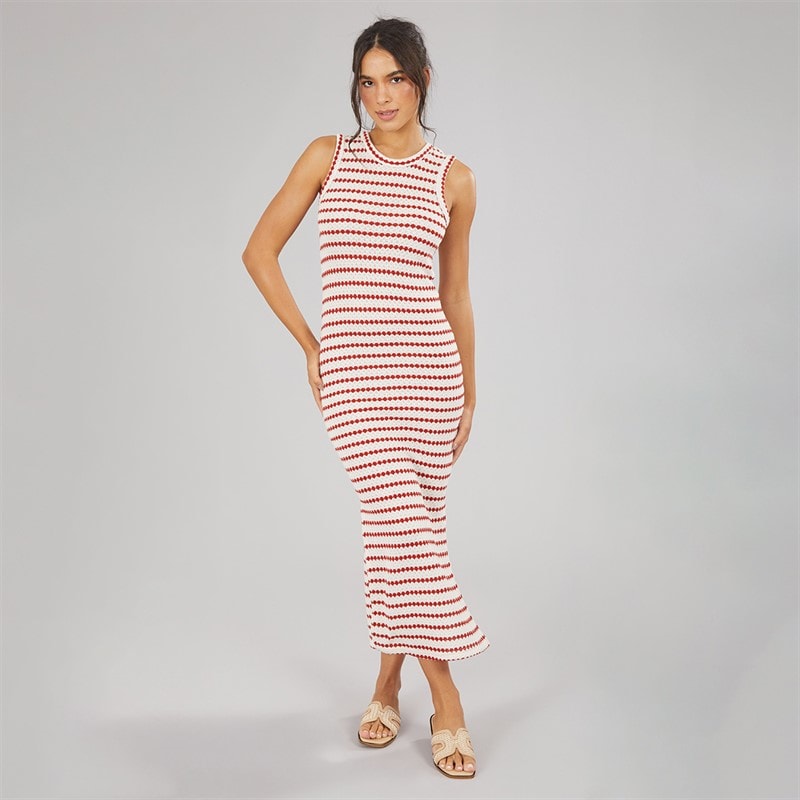 Brave Soul Dames Lynus Getextureerde Maxi Jurk Cream/Rood - Afbeelding 4