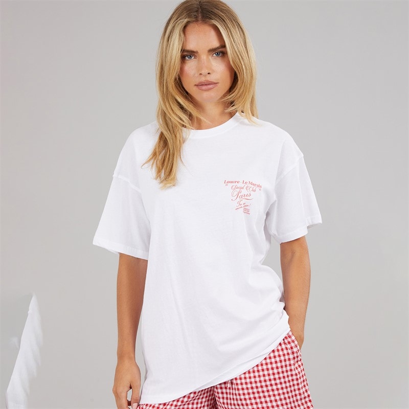 Brave Soul Dames Louvre Bedrukt T-shirt Wit/Roze - Afbeelding 2
